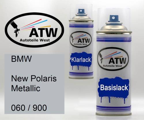 BMW, New Polaris Metallic, 060 / 900: 400ml Sprühdose + 400ml Klarlack - Set, von ATW Autoteile West.